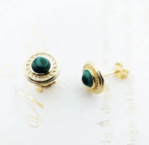 Kolczyki pozłacane z zielonym malachitem w stylu Vintage sogold