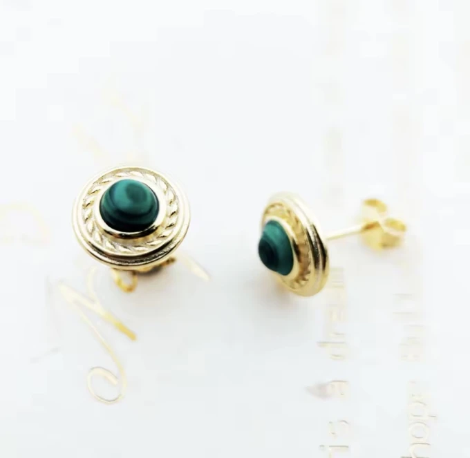 Kolczyki pozłacane z zielonym malachitem w stylu Vintage sogold