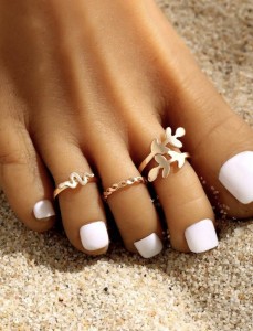 Zestaw trzech  pierścionków na palec u stopy  - listki i wąż