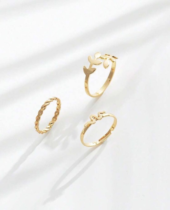 Zestaw trzech  pierścionków na palec u stopy  - listki i wąż