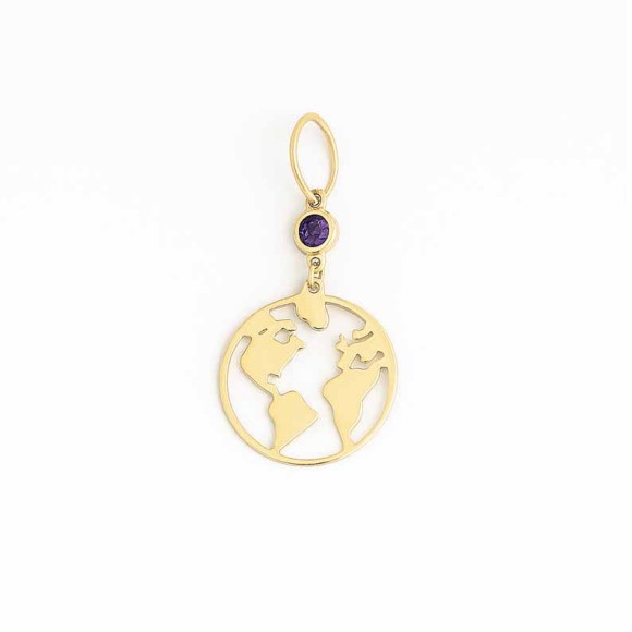 Zawieszka ze złota - Kula ziemska z fioletowym kamieniem pr.585