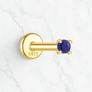 Piercing, Kolczyk srebrny pozłacany - granatowy kamień