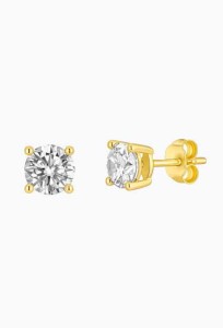 Kolczyki srebrne pozłacane - klasyczne z jedną cyrkonią 3mm sogold