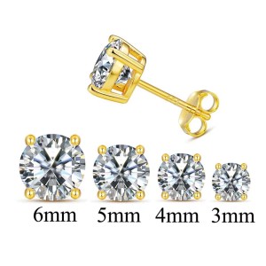 Kolczyki srebrne pozłacane - klasyczne z jedną cyrkonią 3mm sogold