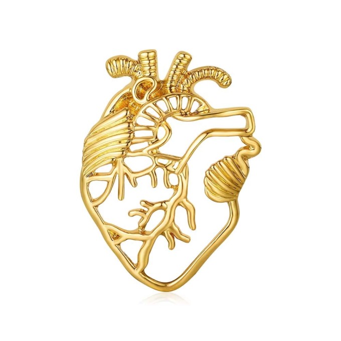Broszka serce anatomiczne pozłacana sogold
