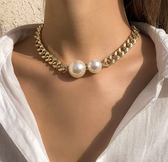 Naszyjnik panderka - z dwoma perłowymi elementami sogold.pl