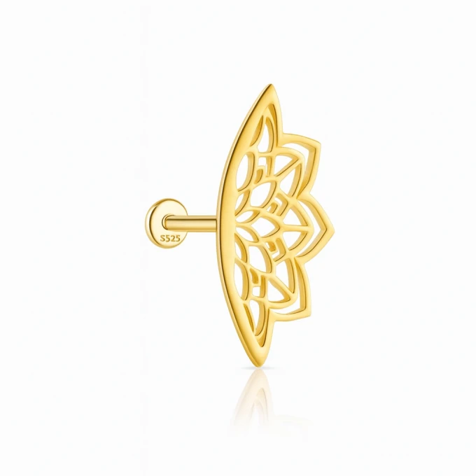 Kolczyk srebrny pozłacany - piercing koronka sogold.pl