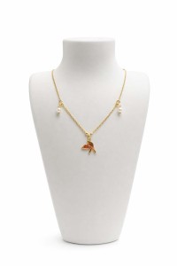 Naszyjnik srebrny pozłacany - ptak i perły sogold