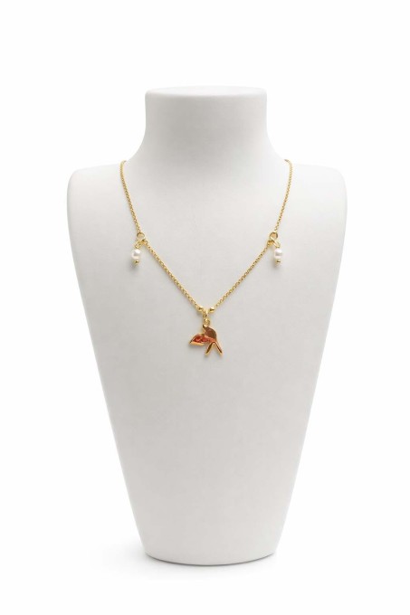 Naszyjnik srebrny pozłacany - ptak i perły sogold