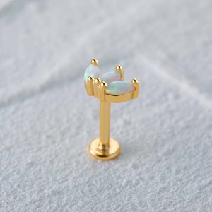 Piercing, Kolczyk srebrny pozłacany z opalem listki sogold