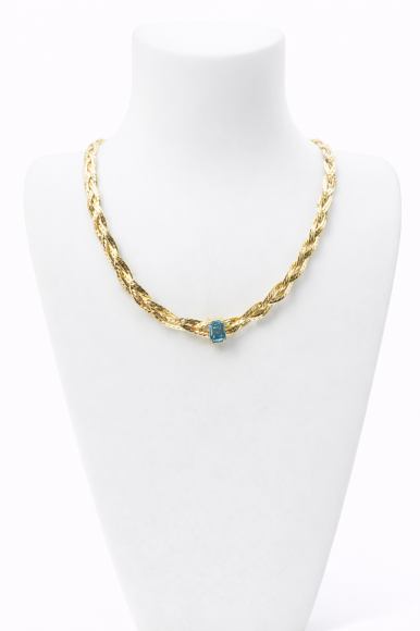 Naszyjnik srebrny pozłacany - Choker z kamieniem