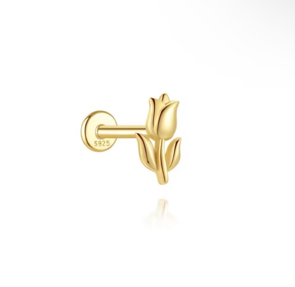 Kolczyk srebrny pozłacany kwiat tulipan - piercing
