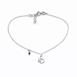 Bransoletka srebrna pozłacana z łapką i czarną cyrkonią