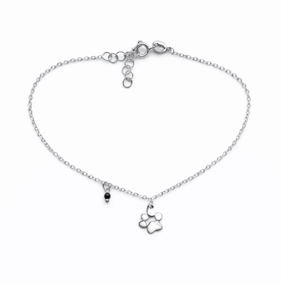 Bransoletka srebrna pozłacana z łapką i czarną cyrkonią