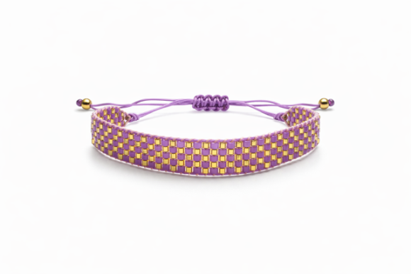 Bransoletka z kolorowych koralików - Boho fioletowa