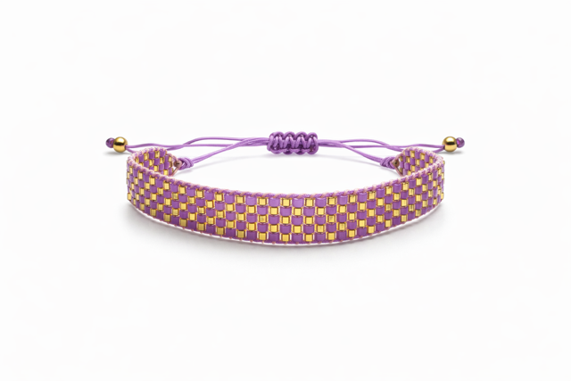 Bransoletka z kolorowych koralików - Boho fioletowa