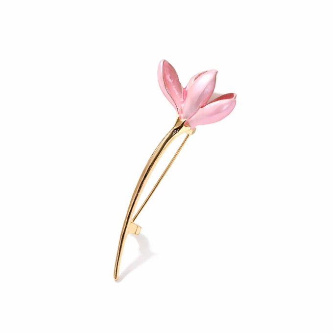 Broszka kwiat magnolii różowa broszka damska elegancka biżuteria sogold