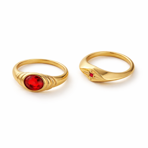 Zestaw dwóch pierścionków z czerwonymi kamieniami  sogold