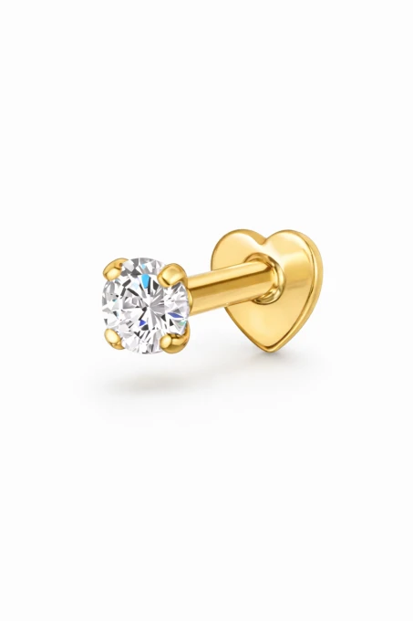 Kolczyk srebrny pozłacany - piercing cyrkonia sogold