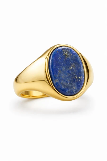 Pierścionek pozłacany - sygnet z natualnym lapis lazuli