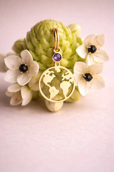 Zawieszka ze złota - Kula ziemska z fioletowym kamieniem pr.585