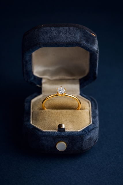 Złoty pierścionek z moissanitem