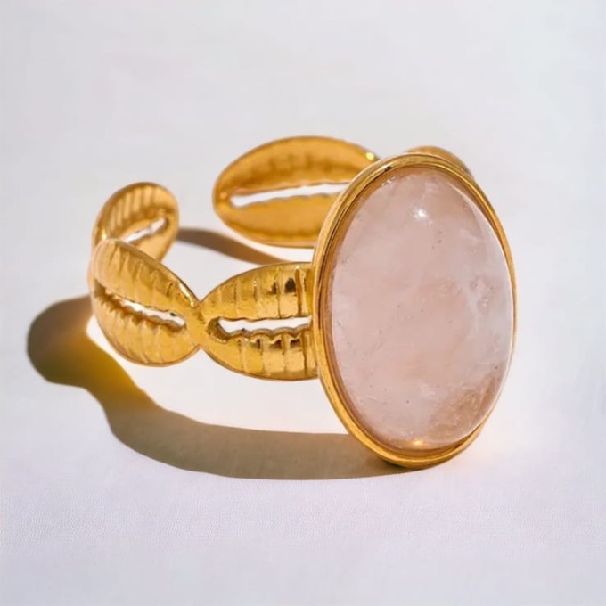 Pierścionek pozłacany z różowym kamieniem SOGOLD