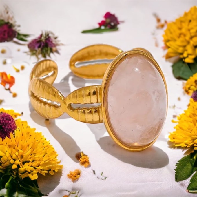 Pierścionek pozłacany z różowym kamieniem SOGOLD