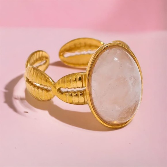 Pierścionek pozłacany z różowym kamieniem SOGOLD