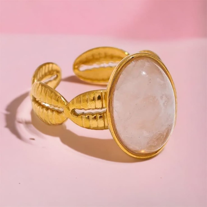 Pierścionek pozłacany z różowym kamieniem SOGOLD