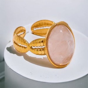 Pierścionek pozłacany z różowym kamieniem SOGOLD