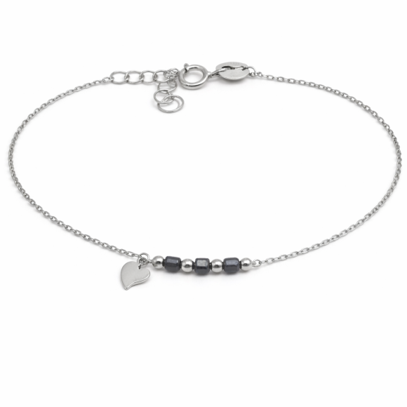 Bransoletka srebrna z sercem i czarnymi kamieniami