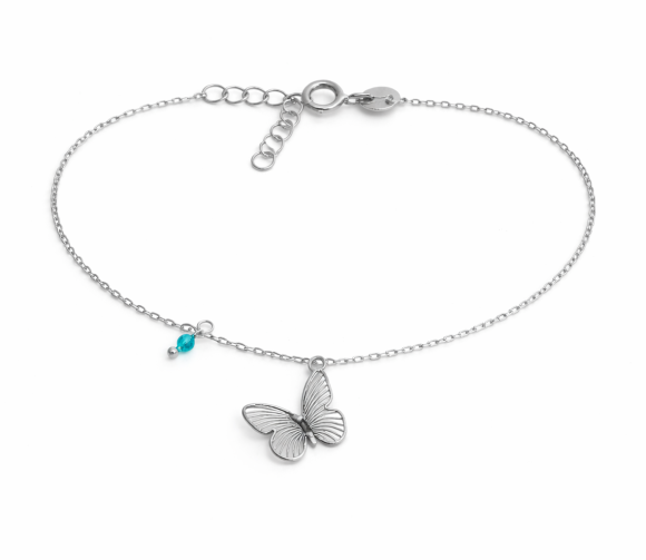 Bransoletka srebrna z motylem i niebieskim kamieniem