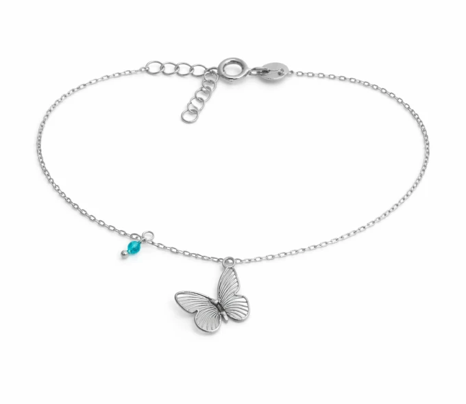 Bransoletka srebrna z motylem i niebieskim kamieniem